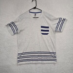 Mens Striped Pocket T Shirt Gray Blue Crew Neck Short Sleeve Casual Top Size L